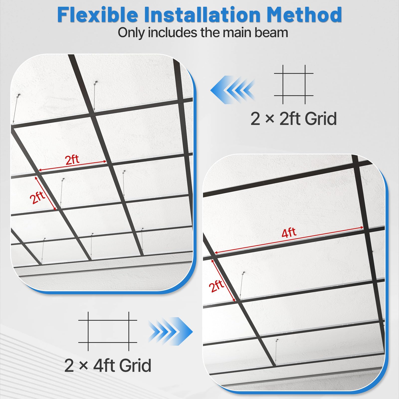 LooYee 10 PCS 12/6/4/2 Ft Galvanized Steel White/Black Cross Tee Drop Ceiling Grid System
