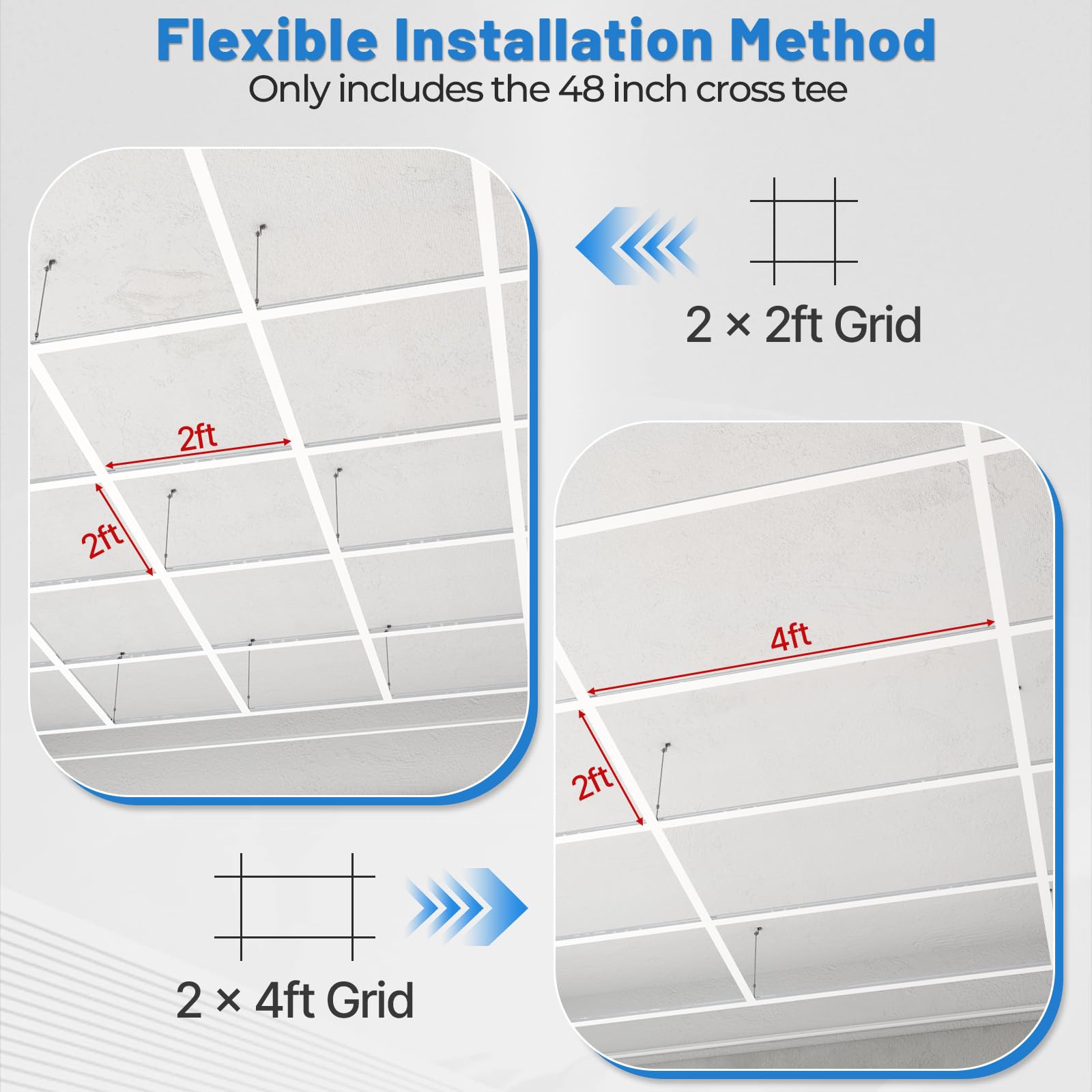 LooYee 10 PCS 12/6/4/2 Ft Galvanized Steel White/Black Cross Tee Drop Ceiling Grid System