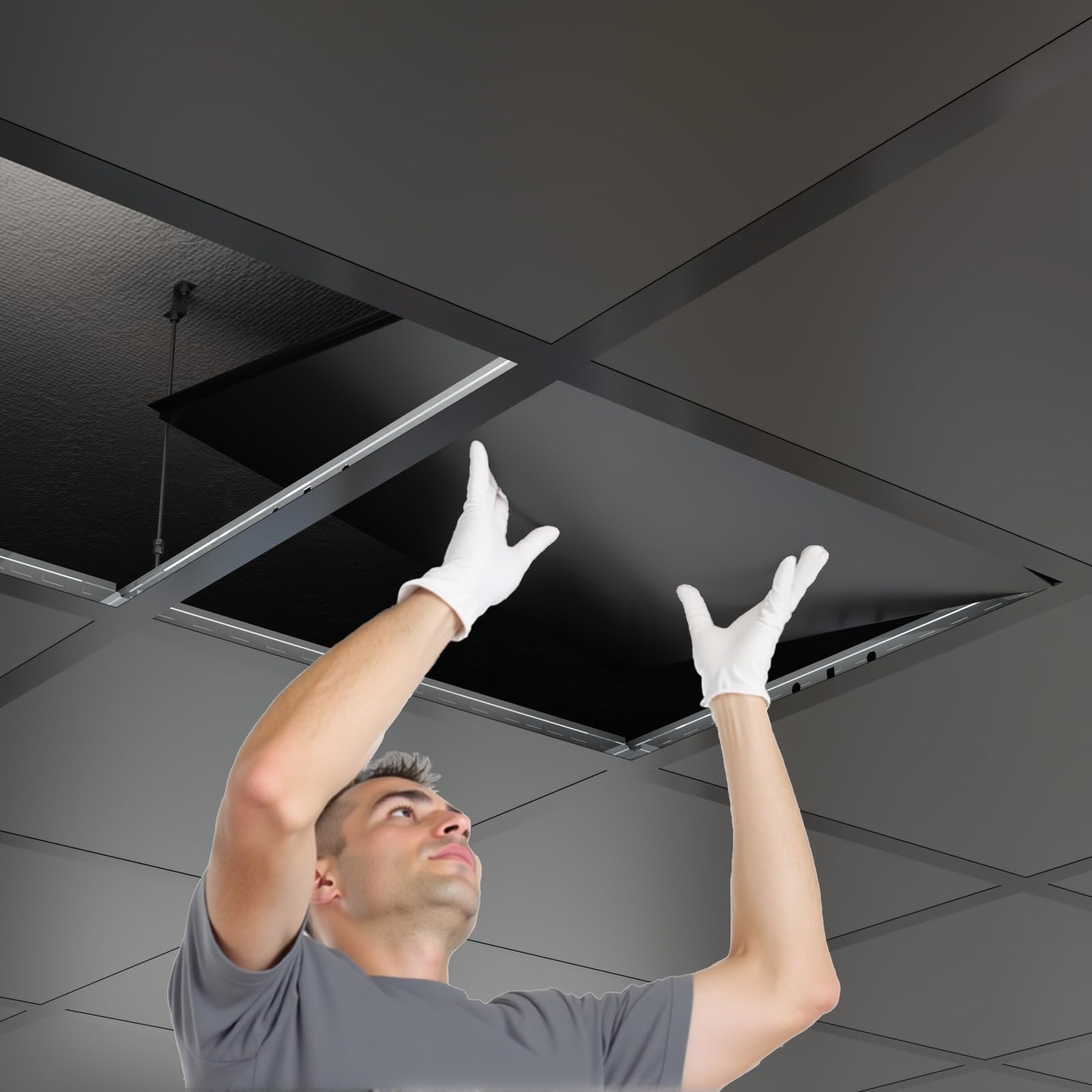 LooYee 10 PCS 72 Inch Galvanized Steel Black Wall Molding Trim Drop Ceiling Grid System, Rust & Fire Resistance